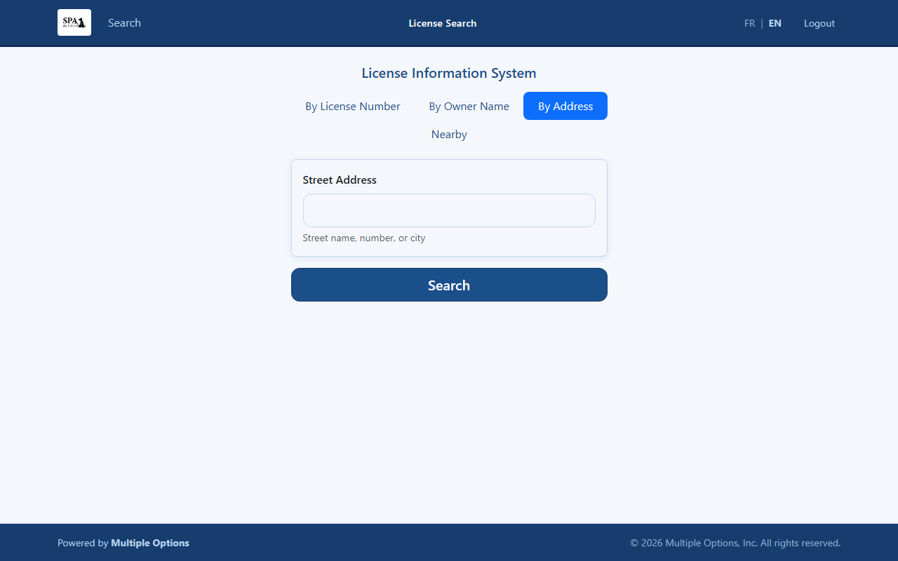 Address tab — search by street or city