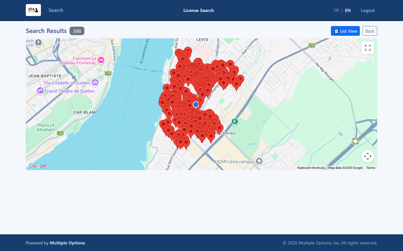 Nearby map view with pins